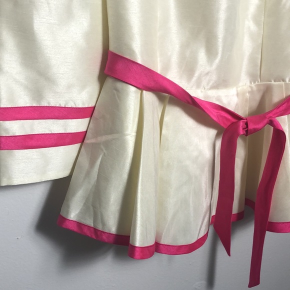 Vintage handmade Cream and Pink Blouse V-Neck Plunge - Picture 2 of 4